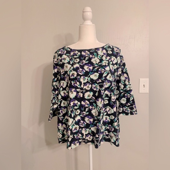 croft & barrow Tops - Croft & Barrow Green and Pink 3/4 Sleeve Boxy Blouse